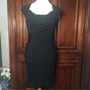 Sofia Christina Black Ruche stretch midi Dress size 10